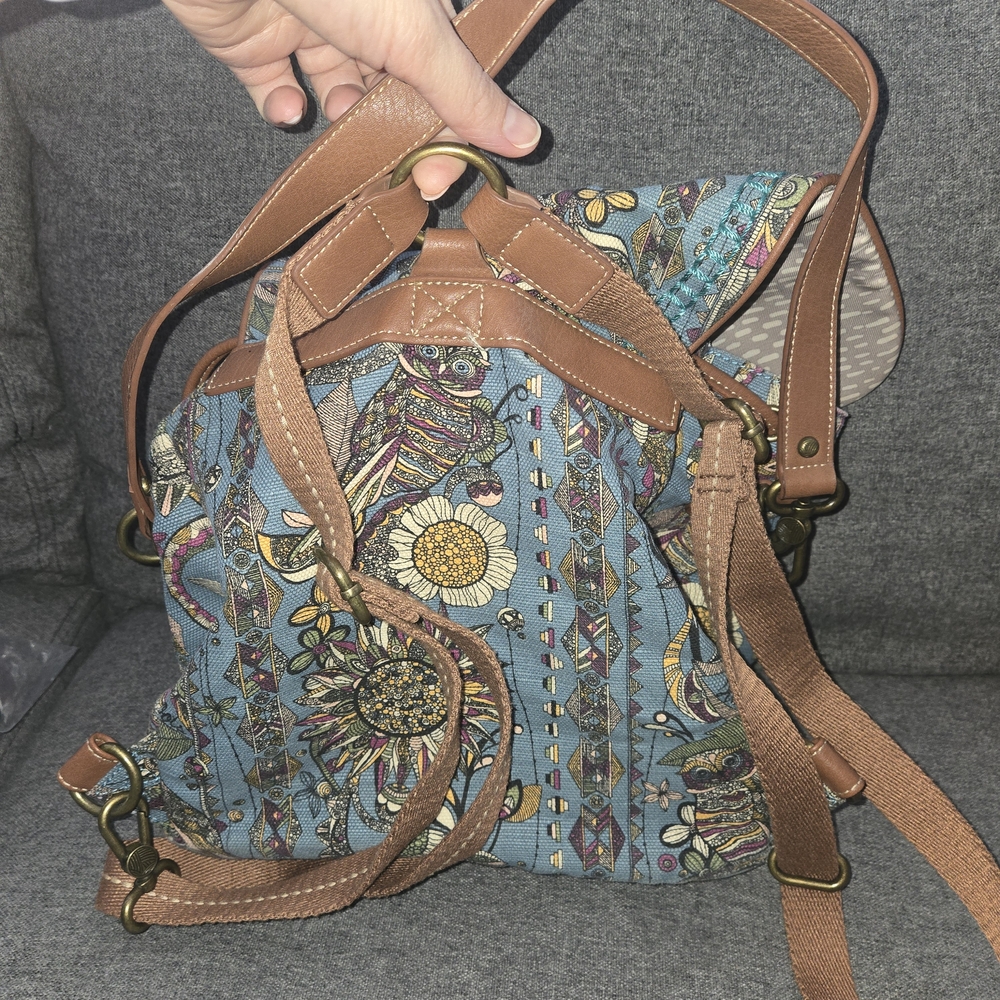 Floral Patterned Blue and Brown Women's Bag